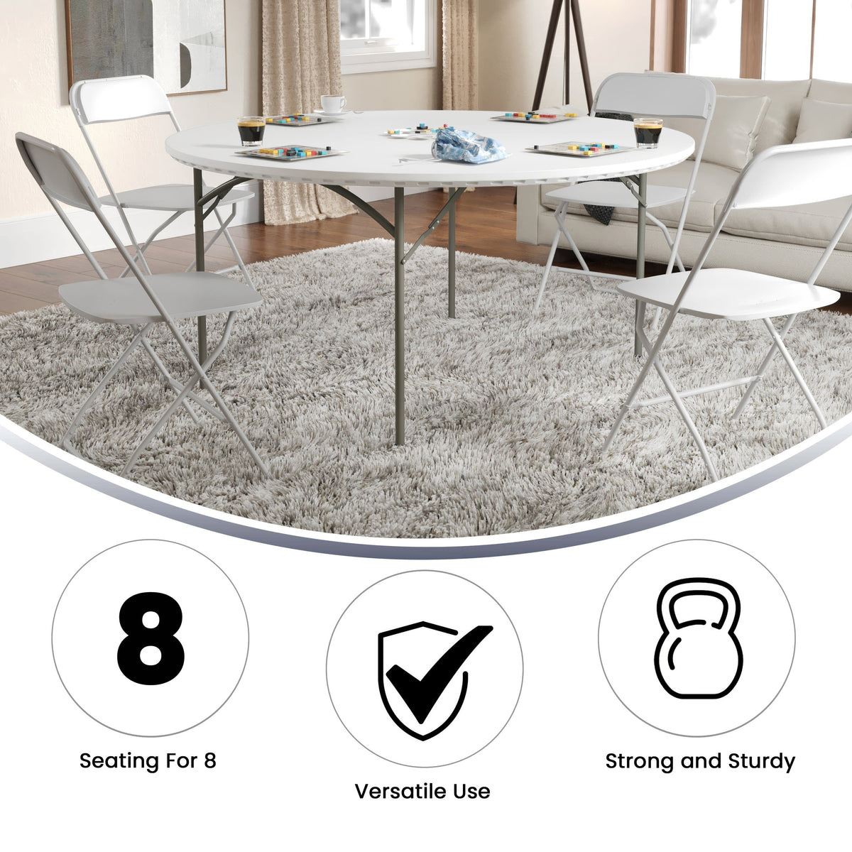 Flash Furniture RB-60R-GG 5-Foot Round Granite White Plastic Folding Table - Banquet / Event Folding Table - View 2