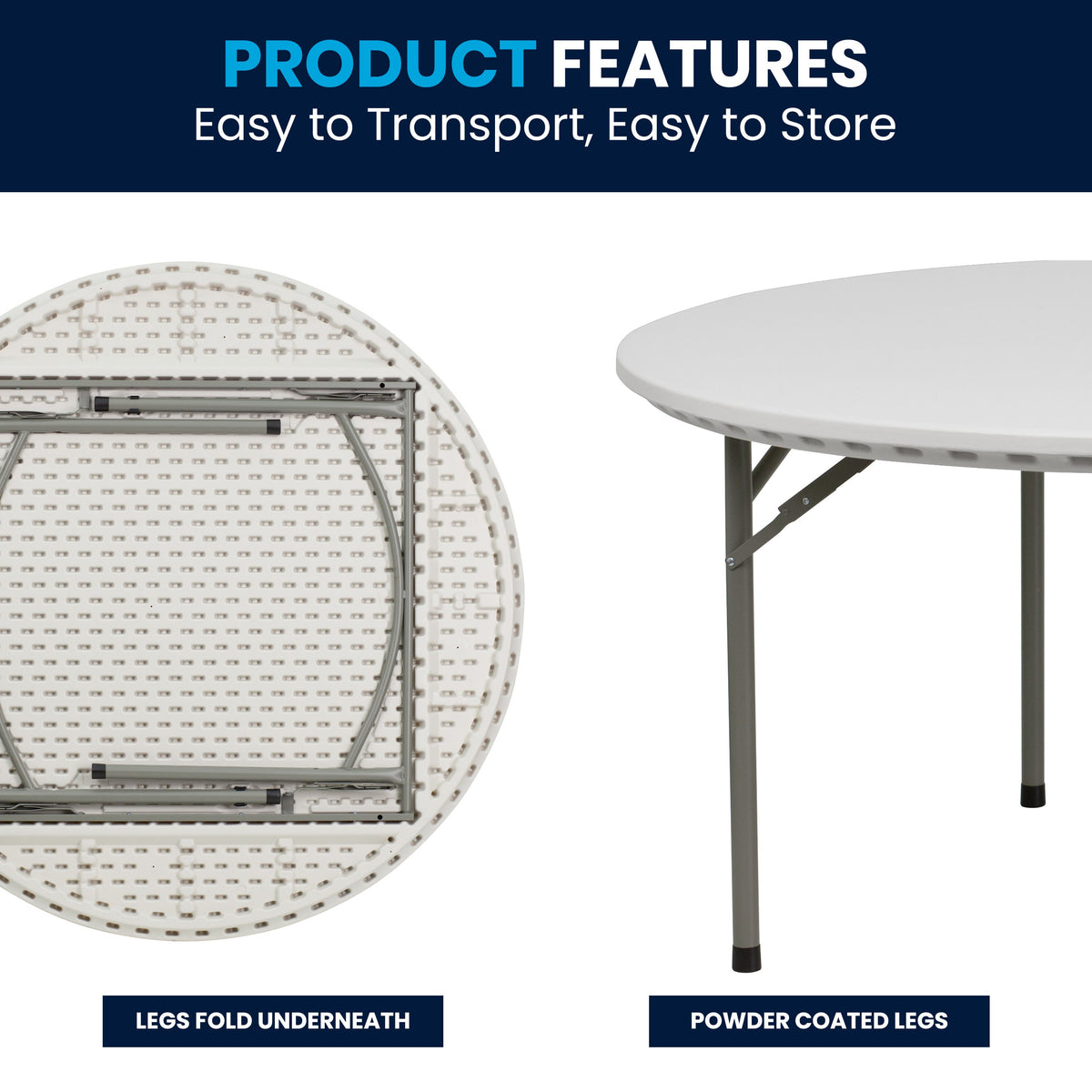 Flash Furniture RB-60R-GG 5-Foot Round Granite White Plastic Folding Table - Banquet / Event Folding Table - View 3