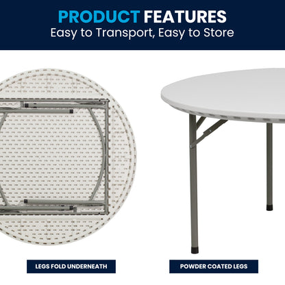 Flash Furniture RB-60R-GG 5-Foot Round Granite White Plastic Folding Table - Banquet / Event Folding Table - View 3