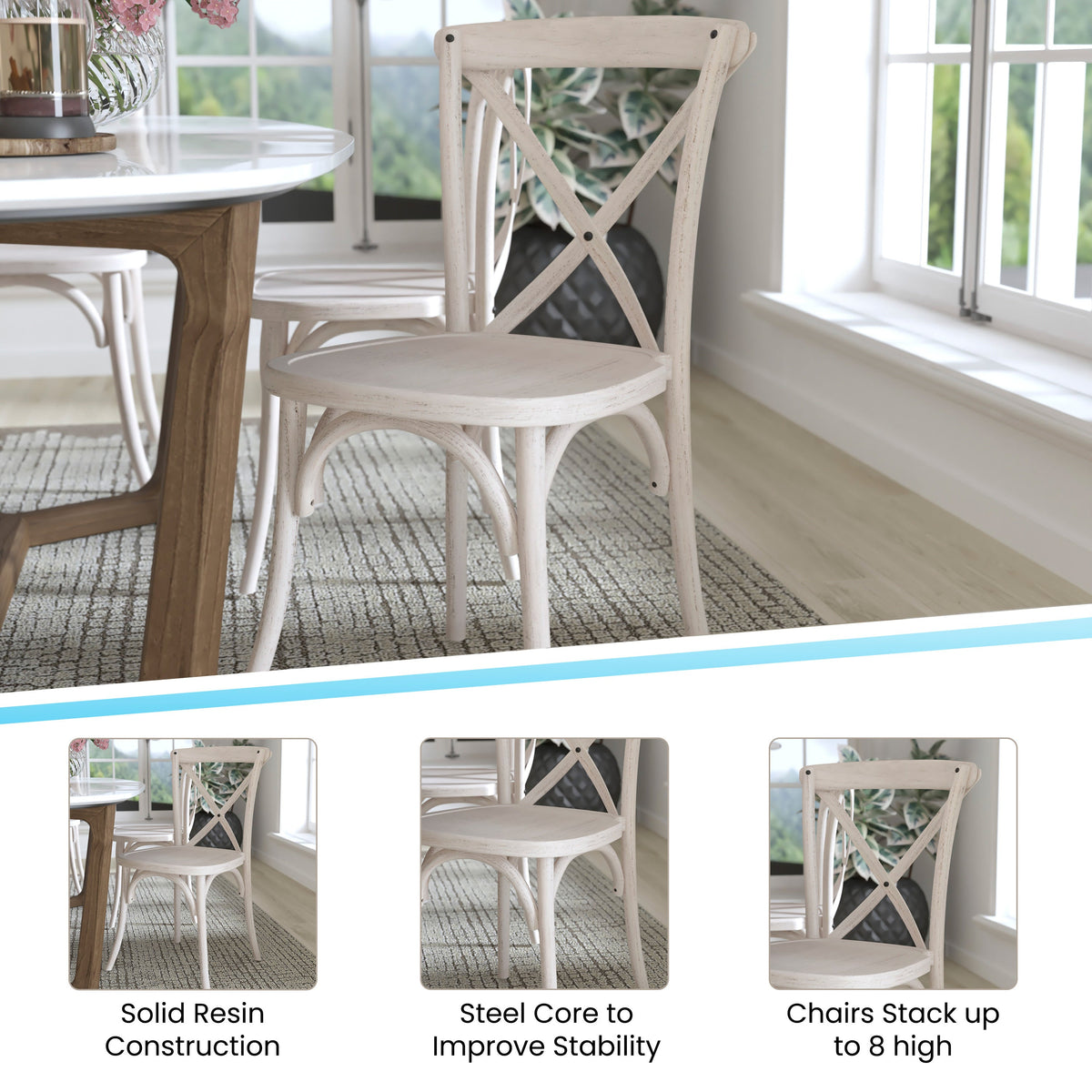 Flash Furniture RESXB-WHITE-2 2-pack White Resin X-Back Chair - View 4
