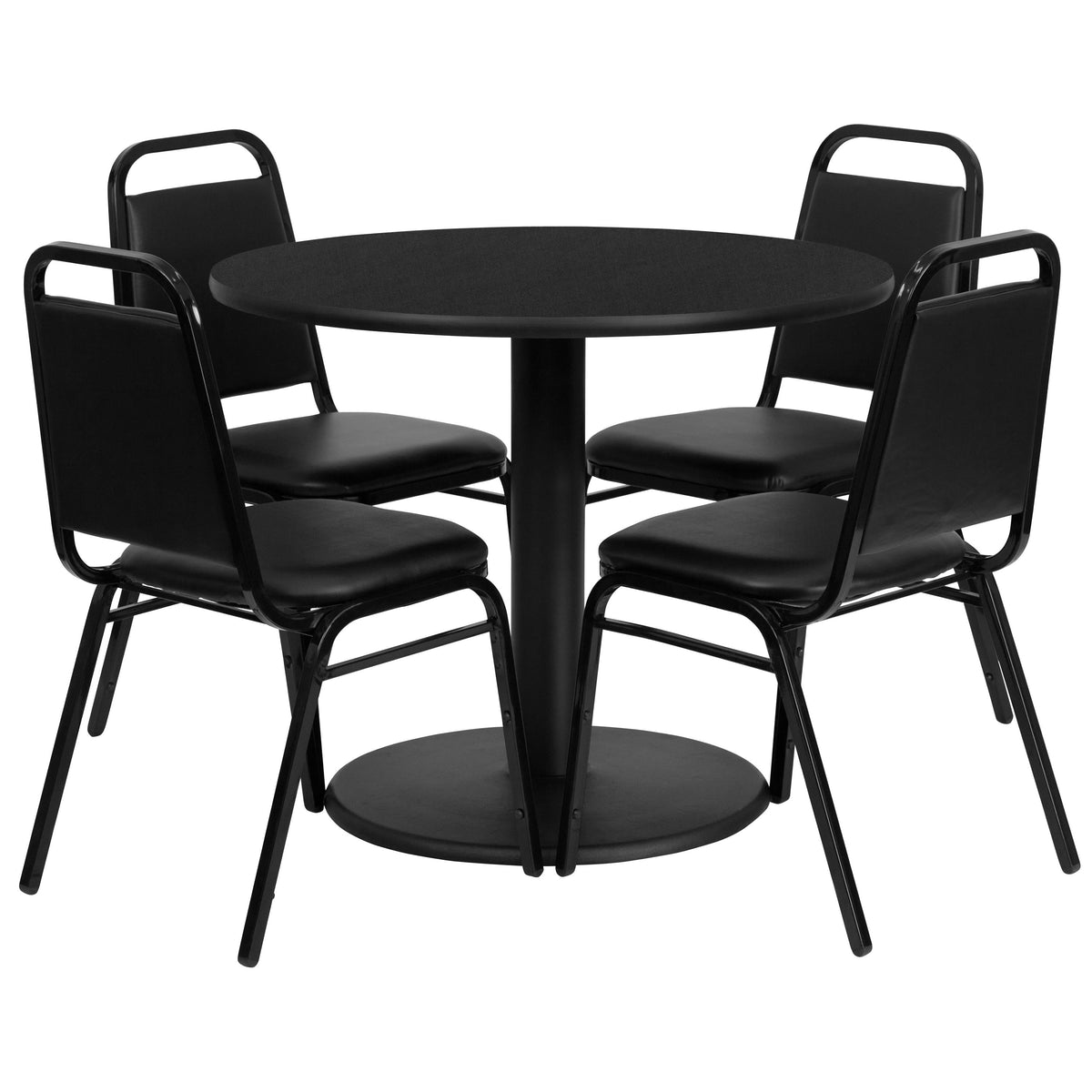 Flash Furniture RSRB1001-GG 36" Round Black Laminate Table with Round Base & 4 Black Banquet Chairs (Black Top/Black Vinyl Seat) - Main view