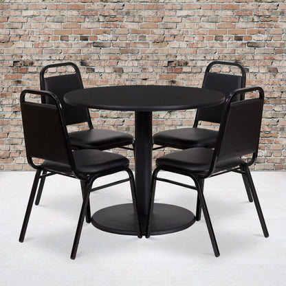 Flash Furniture RSRB1001-GG 36" Round Black Laminate Table with Round Base & 4 Black Banquet Chairs (Black Top/Black Vinyl Seat) - View 2