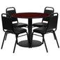 Flash Furniture RSRB1002-GG 36" Round Mahogany Laminate Table with Round Base and 4 Black Banquet Chairs (Mahogany Top/Black Vinyl Seat) - Main view