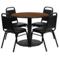 Flash Furniture RSRB1004-GG 36" Round Walnut Laminate Table with Round Base and 4 Black Banquet Chairs (Walnut Top/Black Vinyl Seat) - Main view