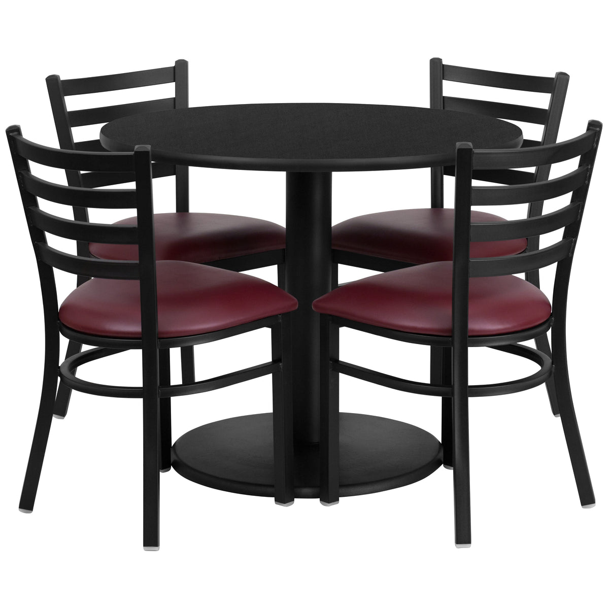 Flash Furniture RSRB1005-GG 36" RD Black Laminate Table w/ Round Base & 4 Metal Chairs-Burgundy Vinyl Seat (Black Top/Burgundy Vinyl Seat) - Main view