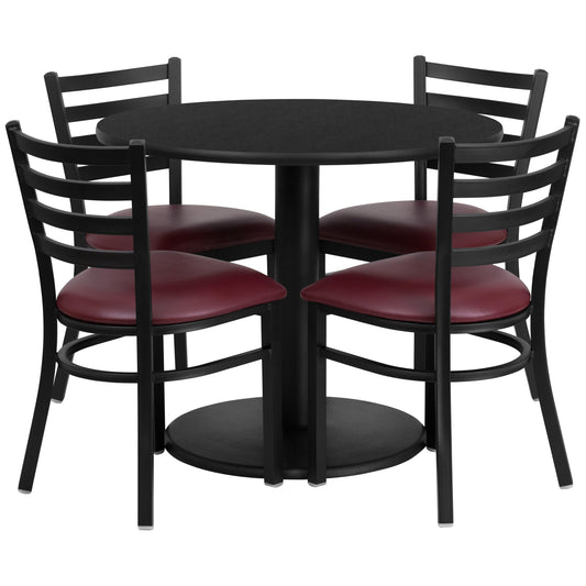 Flash Furniture RSRB1005-GG 36" RD Black Laminate Table w/ Round Base & 4 Metal Chairs-Burgundy Vinyl Seat (Black Top/Burgundy Vinyl Seat) - Main view
