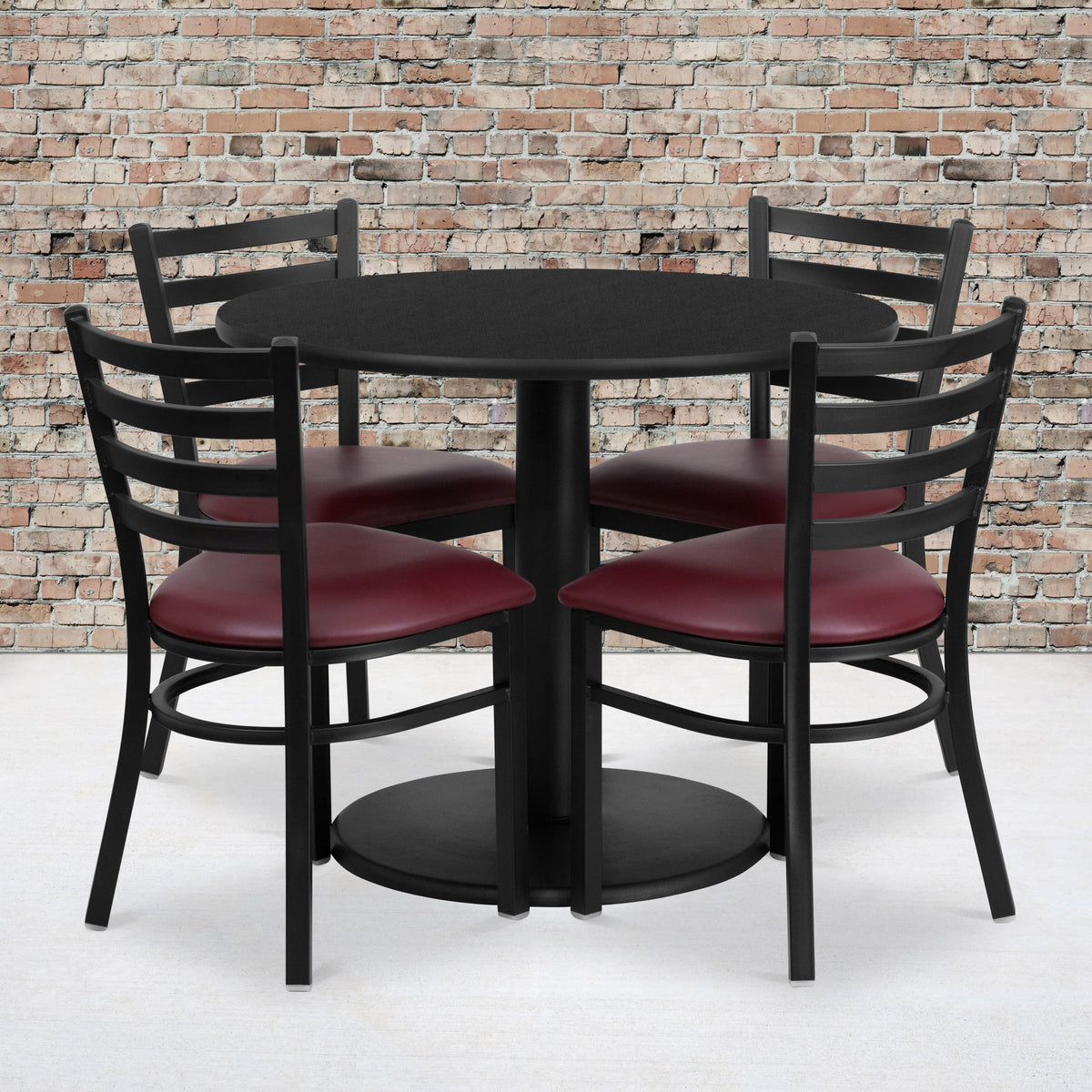 Flash Furniture RSRB1005-GG 36" RD Black Laminate Table w/ Round Base & 4 Metal Chairs-Burgundy Vinyl Seat (Black Top/Burgundy Vinyl Seat) - View 2