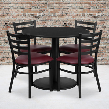 Flash Furniture RSRB1005-GG 36" RD Black Laminate Table w/ Round Base & 4 Metal Chairs-Burgundy Vinyl Seat (Black Top/Burgundy Vinyl Seat) - View 2