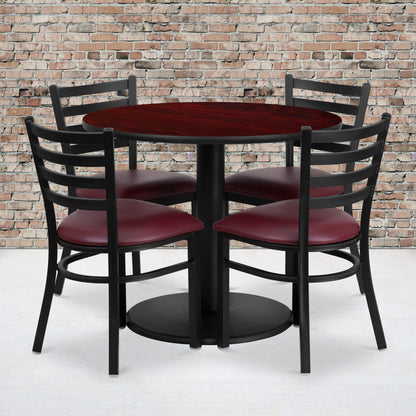 Flash Furniture RSRB1006-GG 36" RD Mahogany Laminate Table with Round Base & 4 Metal Chairs-Burg Vinyl Seat (Mahogany Top/Burgundy Vinyl Seat) - View 2