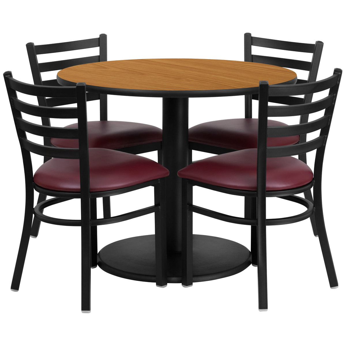 Flash Furniture RSRB1007-GG 36" RD Natural Laminate Table with Round Base & 4 Metal Chairs-Burg Vinyl Seat (Natural Top/Burgundy Vinyl Seat) - Main view
