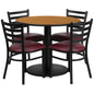 Flash Furniture RSRB1007-GG 36" RD Natural Laminate Table with Round Base & 4 Metal Chairs-Burg Vinyl Seat (Natural Top/Burgundy Vinyl Seat) - Main view