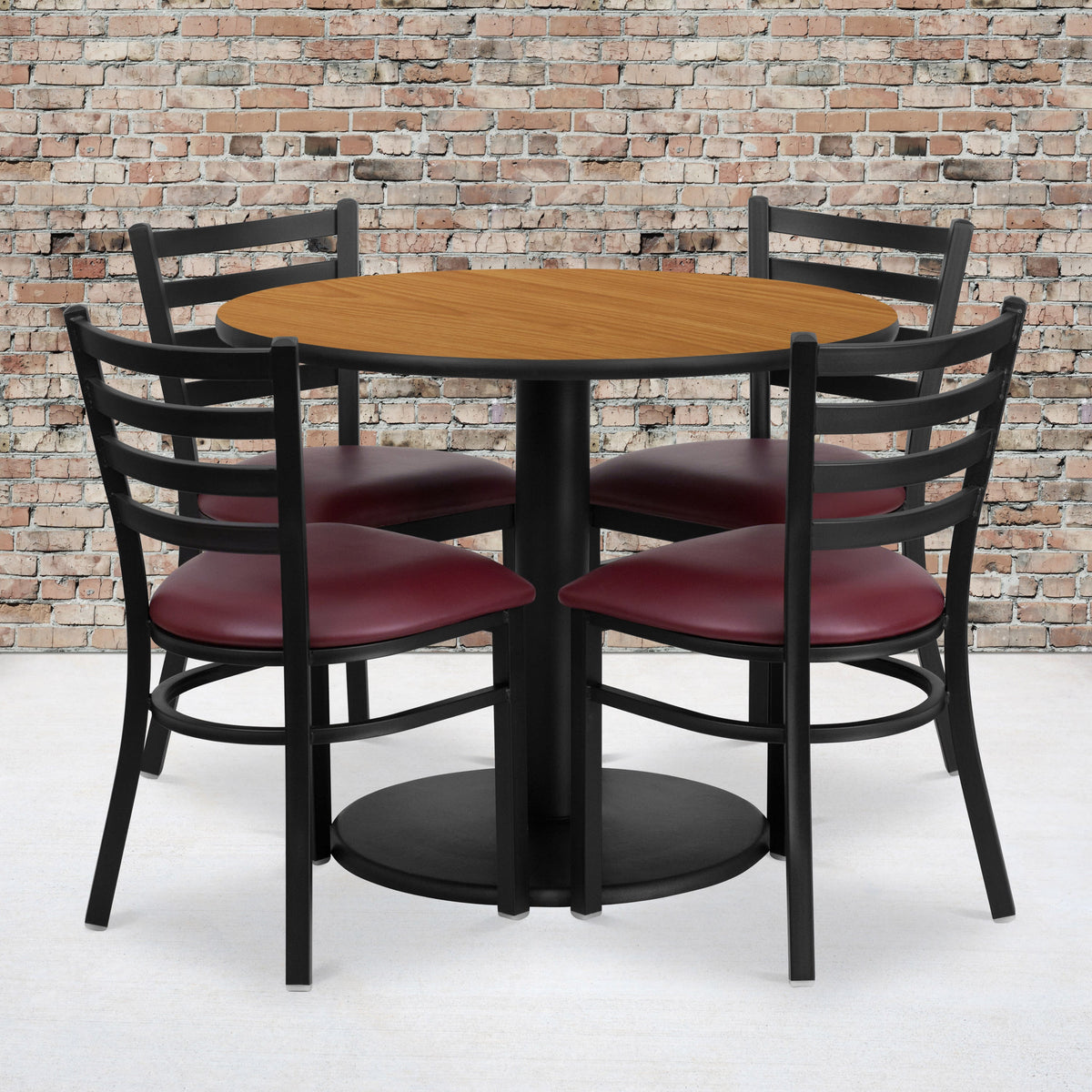 Flash Furniture RSRB1007-GG 36" RD Natural Laminate Table with Round Base & 4 Metal Chairs-Burg Vinyl Seat (Natural Top/Burgundy Vinyl Seat) - View 2