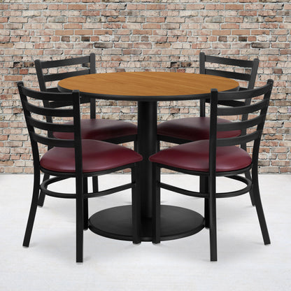 Flash Furniture RSRB1007-GG 36" RD Natural Laminate Table with Round Base & 4 Metal Chairs-Burg Vinyl Seat (Natural Top/Burgundy Vinyl Seat) - View 2