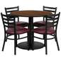 Flash Furniture RSRB1008-GG 36" RD Walnut Laminate Table with Round Base & 4 Metal Chairs - Burg Vinyl Seat (Walnut Top/Burgundy Vinyl Seat) - Main view