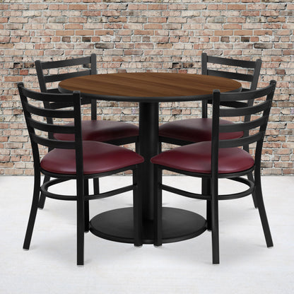 Flash Furniture RSRB1008-GG 36" RD Walnut Laminate Table with Round Base & 4 Metal Chairs - Burg Vinyl Seat (Walnut Top/Burgundy Vinyl Seat) - View 2