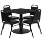 Flash Furniture RSRB1009-GG 36" Square Black Laminate Table with Round Base and 4 Black Banquet Chairs (Black Top/Black Vinyl Seat) - Main view