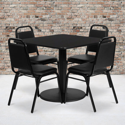 Flash Furniture RSRB1009-GG 36" Square Black Laminate Table with Round Base and 4 Black Banquet Chairs (Black Top/Black Vinyl Seat) - View 2