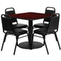 Flash Furniture RSRB1010-GG 36" Square Mahogany Laminate Table with Round Base and 4 Black Banquet Chairs (Mahogany Top/Black Vinyl Seat) - Main view