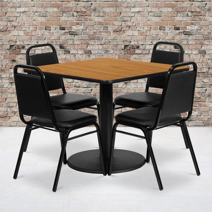 Flash Furniture RSRB1011-GG 36" Square Natural Laminate Table with Round Base and 4 Black Banquet Chairs (Natural Top/Black Vinyl Seat) - View 2