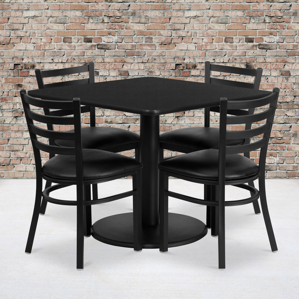 Flash Furniture RSRB1013-GG 36" SQ Black Laminate Table with Round Base & 4 Metal Chairs - Black Vinyl Seat (Black Top/Black Vinyl Seat) - View 2