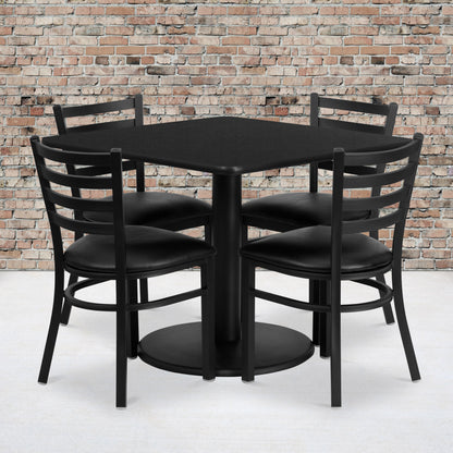 Flash Furniture RSRB1013-GG 36" SQ Black Laminate Table with Round Base & 4 Metal Chairs - Black Vinyl Seat (Black Top/Black Vinyl Seat) - View 2