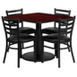 Flash Furniture RSRB1014-GG 36" SQ Mahogany Laminate Table w/ Round Base & 4 Metal Chairs-Black Vinyl Seat (Mahogany Top/Black Vinyl Seat) - Main view