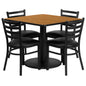 Flash Furniture RSRB1015-GG 36" SQ Natural Laminate Table w/ Round Base & 4 Metal Chairs - Black Vinyl Seat (Natural Top/Black Vinyl Seat) - Main view