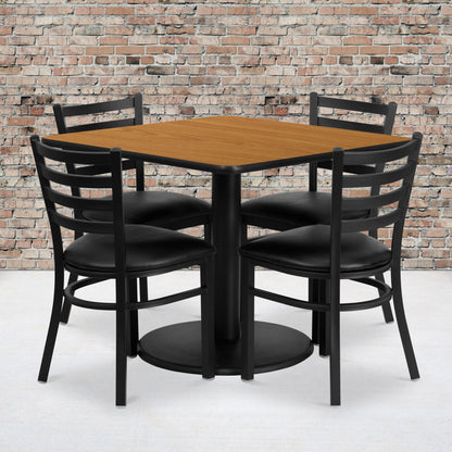 Flash Furniture RSRB1015-GG 36" SQ Natural Laminate Table w/ Round Base & 4 Metal Chairs - Black Vinyl Seat (Natural Top/Black Vinyl Seat) - View 2
