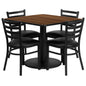 Flash Furniture RSRB1016-GG 36" SQ Walnut Laminate Table w/ Round Base & 4 Metal Chairs - Black Vinyl Seat (Walnut Top/Black Vinyl Seat) - Main view
