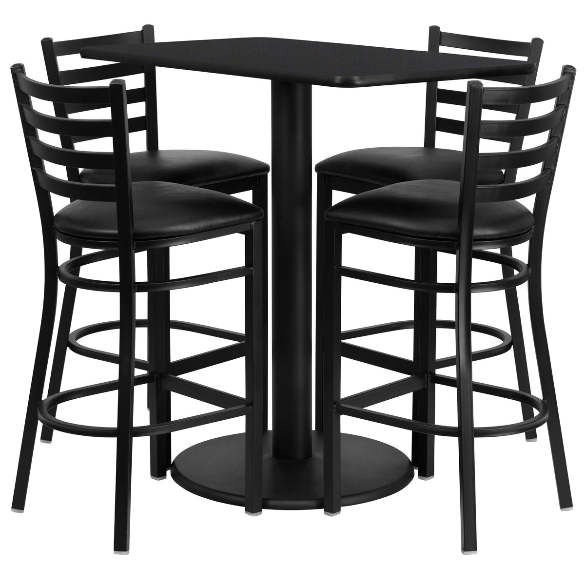 Flash Furniture RSRB1017-GG 24" x 42" Rectangular Black Laminate Table with 4 Ladder Back Metal Barstools (Black Top/Black Vinyl Seat) - Main view