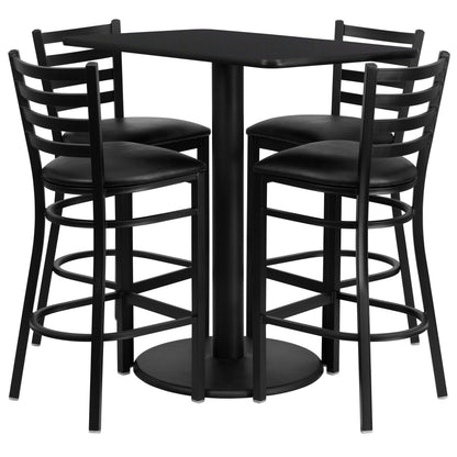 Flash Furniture RSRB1017-GG 24" x 42" Rectangular Black Laminate Table with 4 Ladder Back Metal Barstools (Black Top/Black Vinyl Seat) - Main view