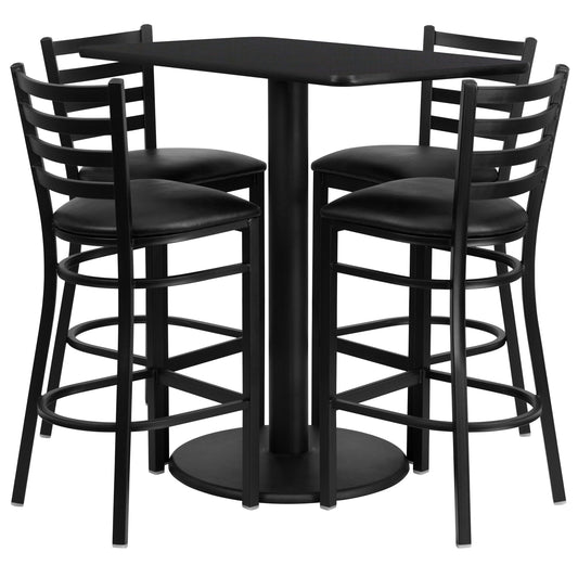 Flash Furniture RSRB1017-GG 24" x 42" Rectangular Black Laminate Table with 4 Ladder Back Metal Barstools (Black Top/Black Vinyl Seat) - Main view