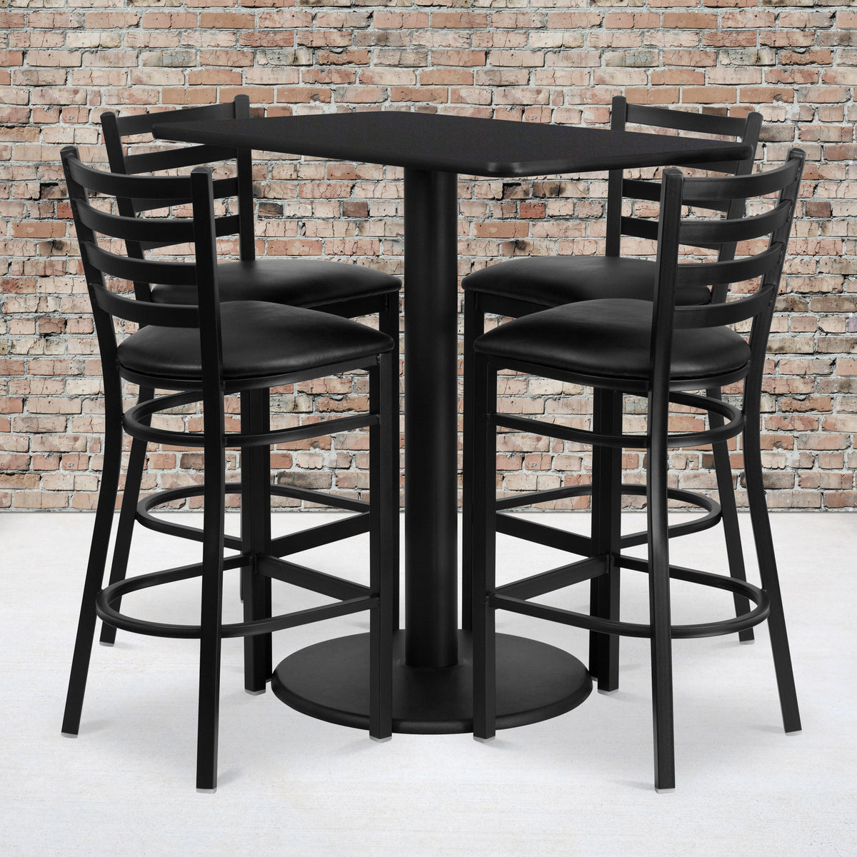 Flash Furniture RSRB1017-GG 24" x 42" Rectangular Black Laminate Table with 4 Ladder Back Metal Barstools (Black Top/Black Vinyl Seat) - View 2