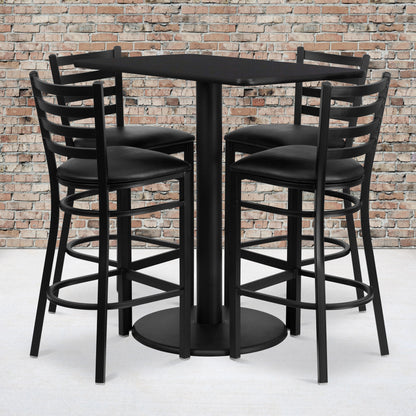 Flash Furniture RSRB1017-GG 24" x 42" Rectangular Black Laminate Table with 4 Ladder Back Metal Barstools (Black Top/Black Vinyl Seat) - View 2