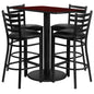 Flash Furniture RSRB1018-GG 24" x 42" Rectangular Mahogany Laminate Table w/ 4 Ladder Back Metal Barstools (Mahogany Top/Black Vinyl Seat) - Main view