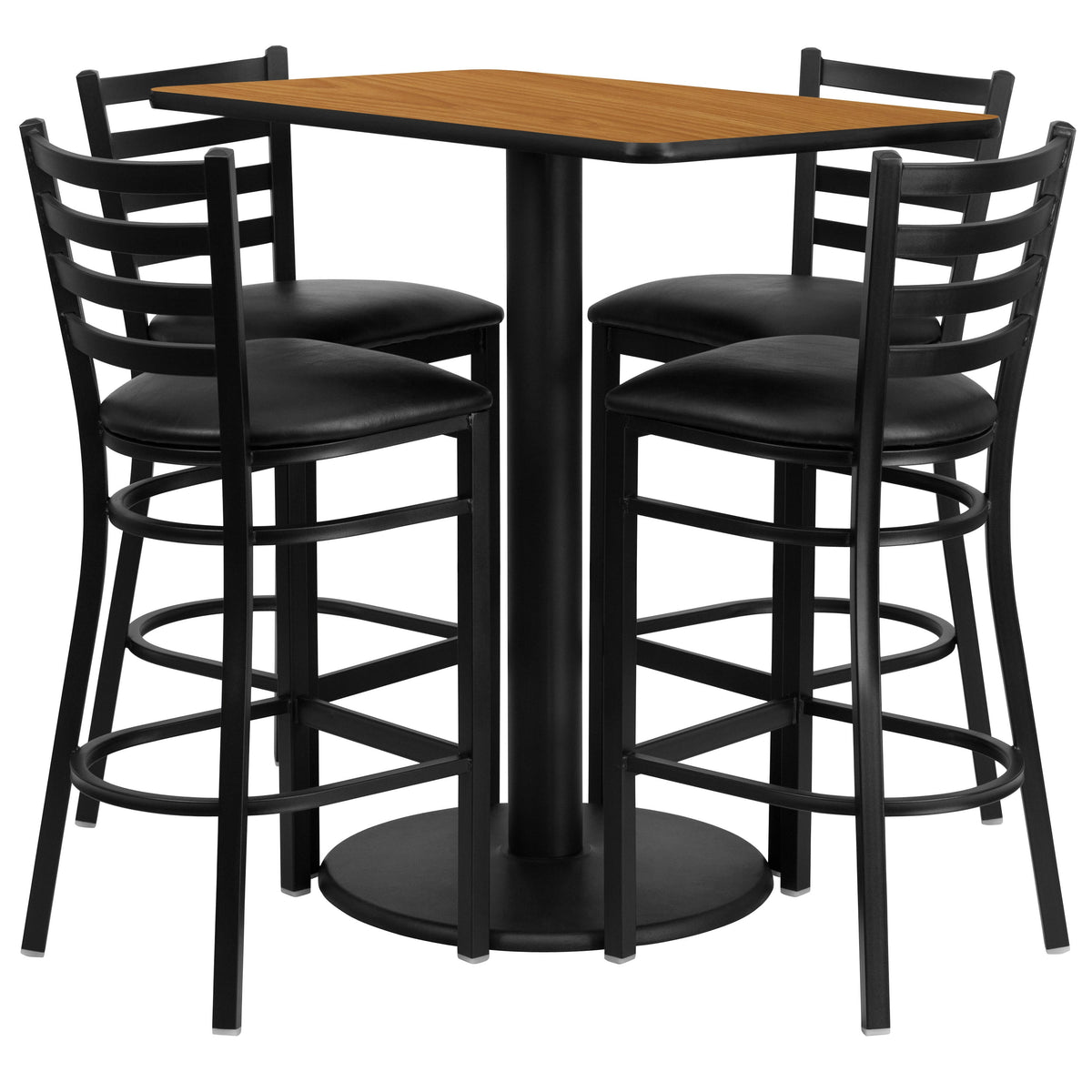 Flash Furniture RSRB1019-GG 24" x 42" Rectangular Natural Laminate Table w/ 4 Ladder Back Metal Barstools (Natural Top/Black Vinyl Seat) - Main view
