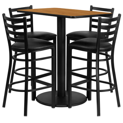 Flash Furniture RSRB1019-GG 24" x 42" Rectangular Natural Laminate Table w/ 4 Ladder Back Metal Barstools (Natural Top/Black Vinyl Seat) - Main view