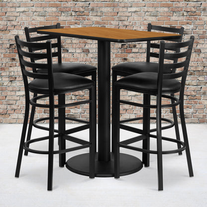 Flash Furniture RSRB1019-GG 24" x 42" Rectangular Natural Laminate Table w/ 4 Ladder Back Metal Barstools (Natural Top/Black Vinyl Seat) - View 2