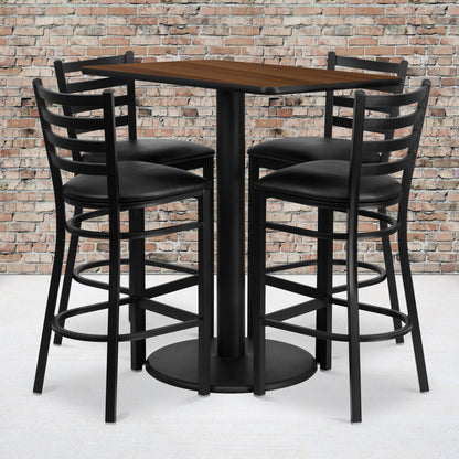 Flash Furniture RSRB1020-GG 24" x 42" Rectangular Walnut Laminate Table with 4 Ladder Back Metal Barstools (Walnut Top/Black Vinyl Seat) - View 2