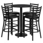 Flash Furniture RSRB1021-GG 30" Round Black Laminate Table with Round Base & 4 Ladder Back Metal Barstools (Black Top/Black Vinyl Seat) - Main view