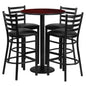 Flash Furniture RSRB1022-GG 30" Round Mahogany Laminate Table w/ Round Base & 4 Ladder Back Metal Barstools (Mahogany Top/Black Vinyl Seat) - Main view