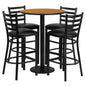 Flash Furniture RSRB1023-GG 30" Round Natural Laminate Table w/ Round Base & 4 Ladder Back Metal Barstools (Natural Top/Black Vinyl Seat) - Main view