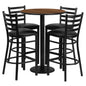 Flash Furniture RSRB1024-GG 30" Round Walnut Laminate Table w/ Round Base & 4 Ladder Back Metal Barstools (Walnut Top/Black Vinyl Seat) - Main view