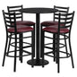 Flash Furniture RSRB1025-GG 30" Round Black Laminate Table w/ Round Base & 4 Ladder Back Metal Barstools (Black Top/Burgundy Vinyl Seat) - Main view