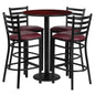 Flash Furniture RSRB1026-GG 30" Round Mahogany Laminate Table w/ Round Base & 4 Ladder Back Metal Barstools (Mahogany Top/Burgundy Vinyl Seat) - Main view