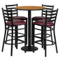 Flash Furniture RSRB1027-GG 30" Round Natural Laminate Table w/ Round Base & 4 Ladder Back Metal Barstools (Natural Top/Burgundy Vinyl Seat) - Main view