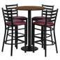 Flash Furniture RSRB1028-GG 30" Round Walnut Laminate Table with Round Base & 4 Ladder Back Metal Barstools (Walnut Top/Burgundy Vinyl Seat) - Main view