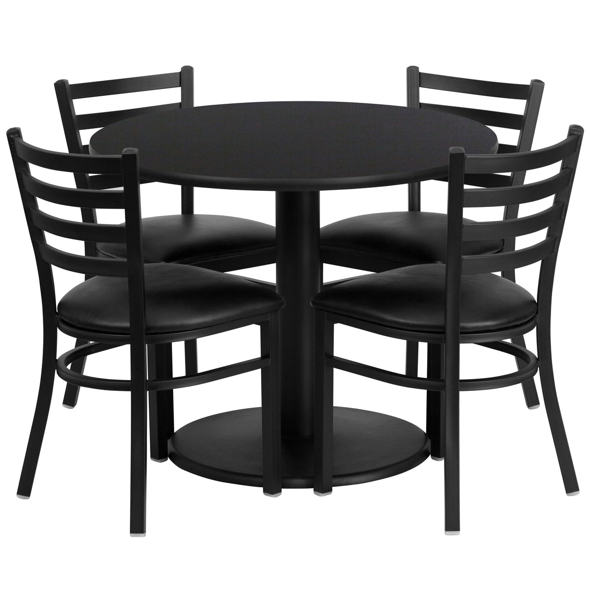 Flash Furniture RSRB1029-GG 36" Round Black Laminate Table with Round Base & 4 Ladder Back Metal Chairs (Black Top/Black Vinyl Seat) - Main view