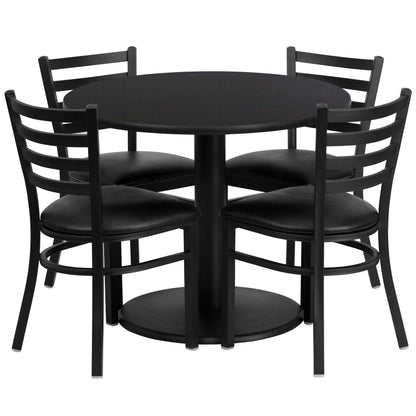 Flash Furniture RSRB1029-GG 36" Round Black Laminate Table with Round Base & 4 Ladder Back Metal Chairs (Black Top/Black Vinyl Seat) - Main view