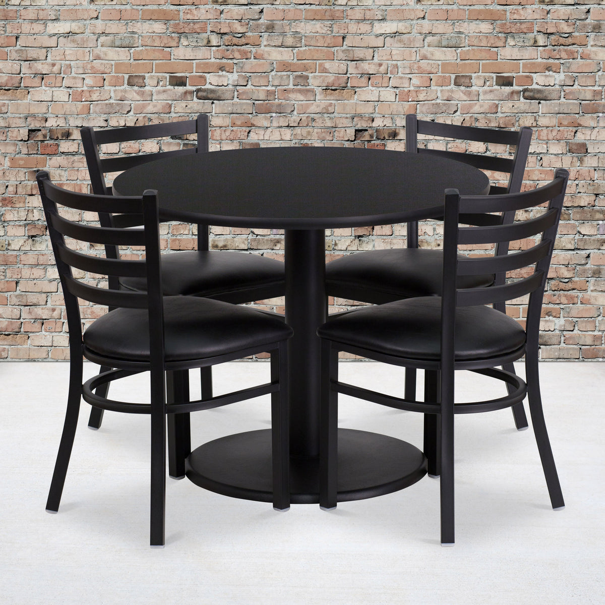 Flash Furniture RSRB1029-GG 36" Round Black Laminate Table with Round Base & 4 Ladder Back Metal Chairs (Black Top/Black Vinyl Seat) - View 2